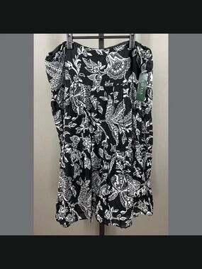 NEW Ralph Lauren LRL Skirt Womens Large black white floral boho classic preppy